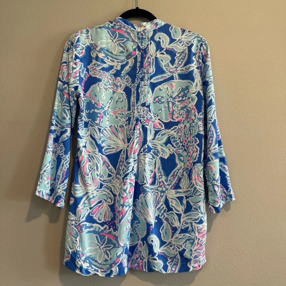 Lilly Pulitzer Tunic Top Colorful Floral Beach Coastal 3/4 Sleeve V Neck S - Picture 2 of 6